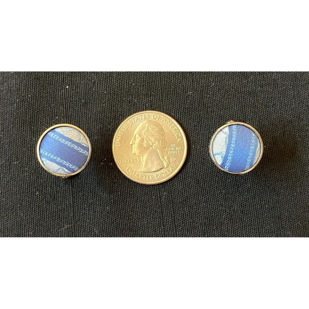 Blue Fabric Silver Tone Cufflinks